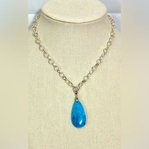 Apatite teardrop and silver necklace.